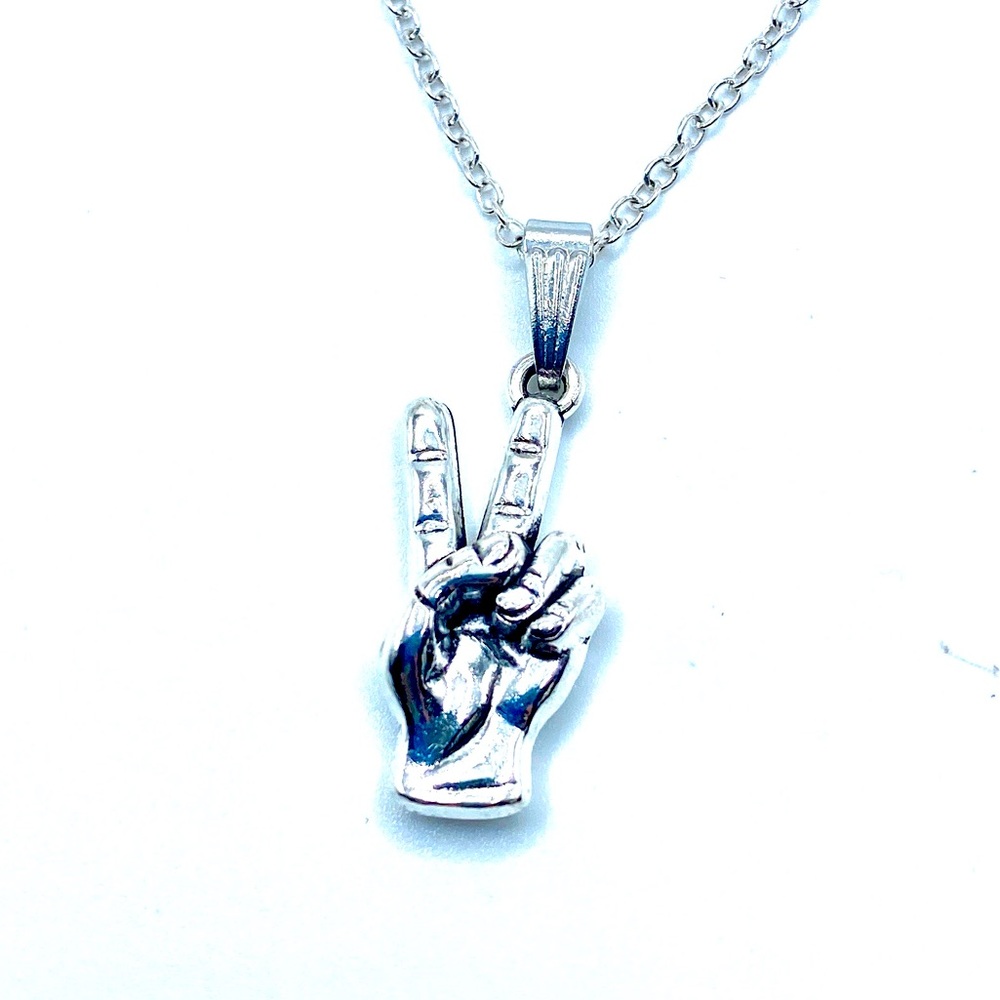 Silver Peace Sign Pendant Necklace